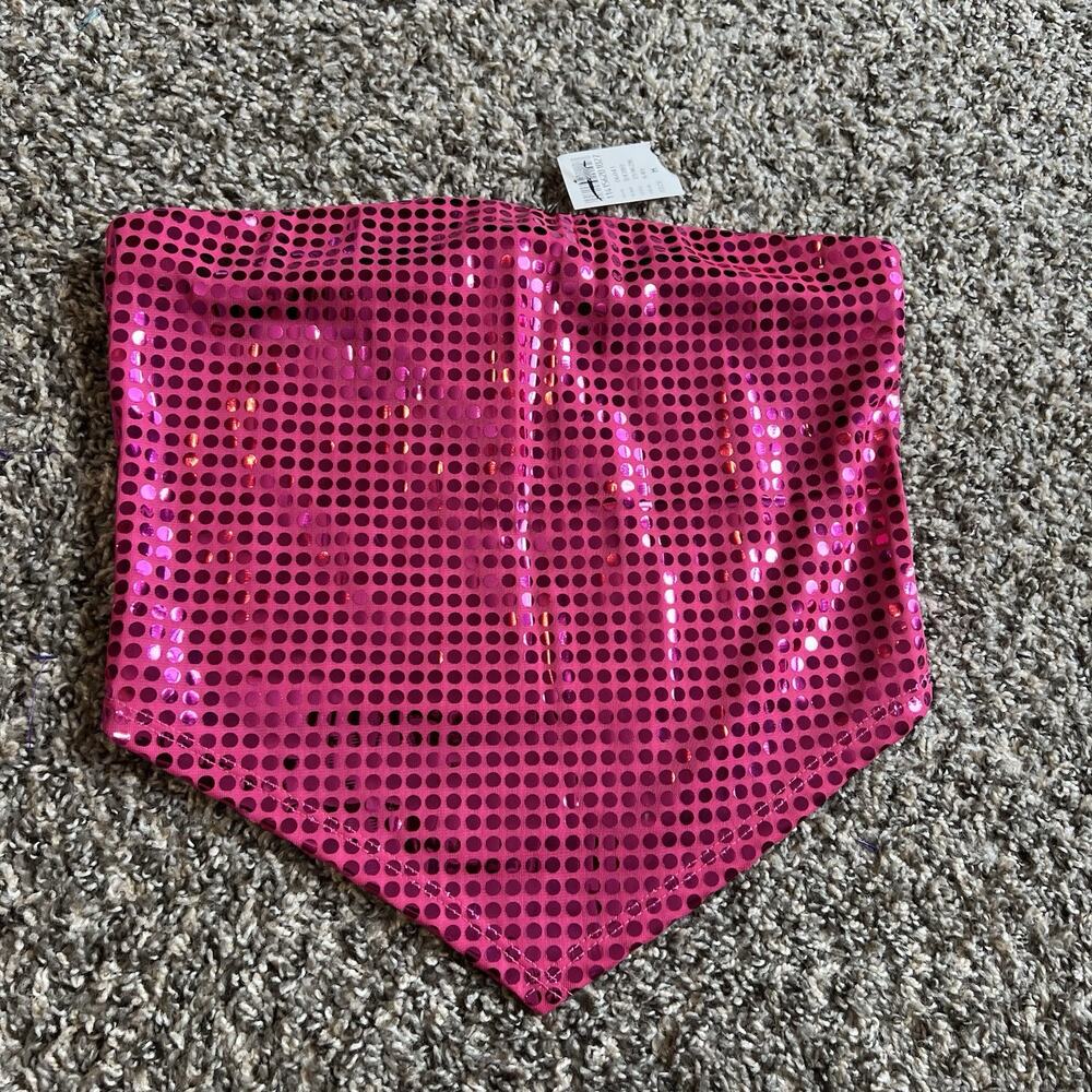 VTG 90s Y2K Formula X Tube Top M Pink Sequins Stretch Disco Hankerchief Hem NEW